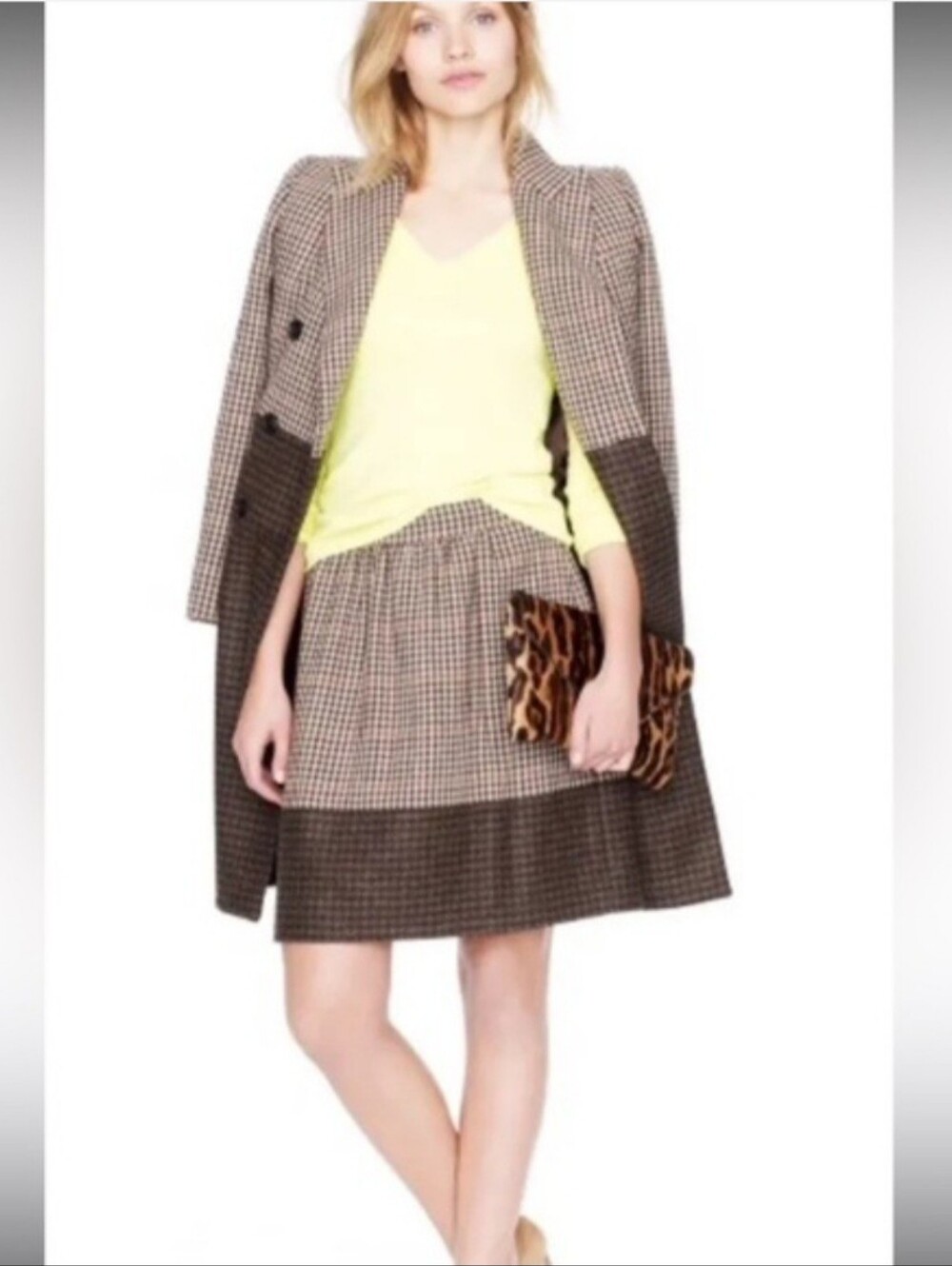 J. Crew Two-Tone Brown Houndstooth Mini Skirt Size 2 - Picture 2 of 5